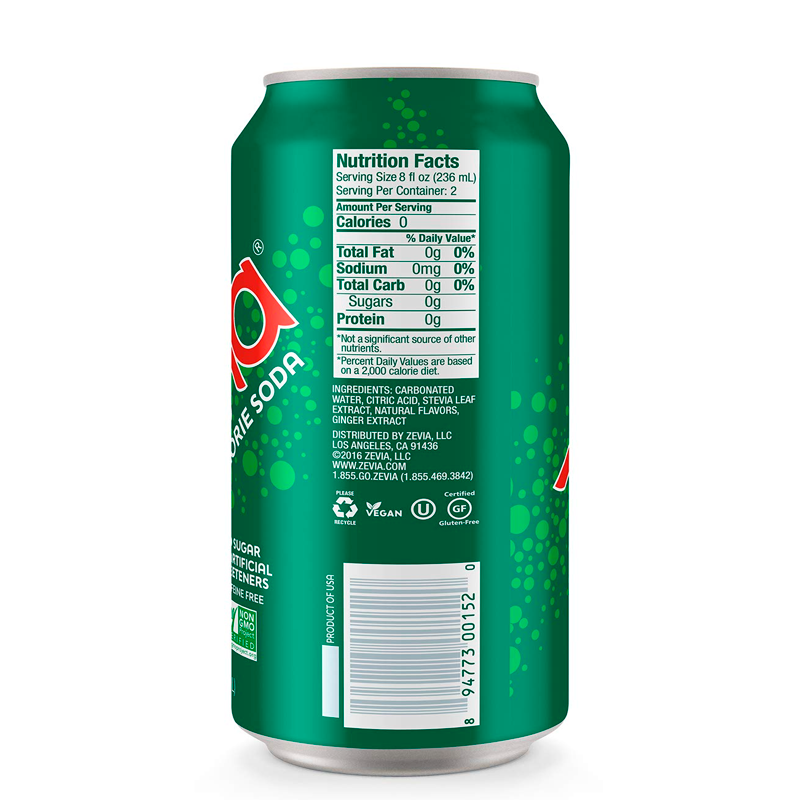 Zero Calorie Soda Ginger Ale 12 fl oz - Zevia