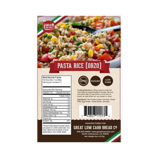 Pasta Rice (Orzo) 8 oz - Great Low Carb Bread Co