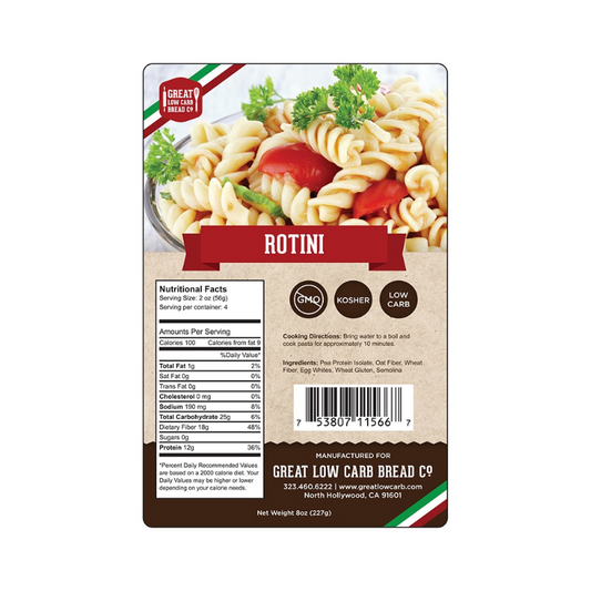 Rotini Pasta 8 oz - Great Low Carb Bread Co